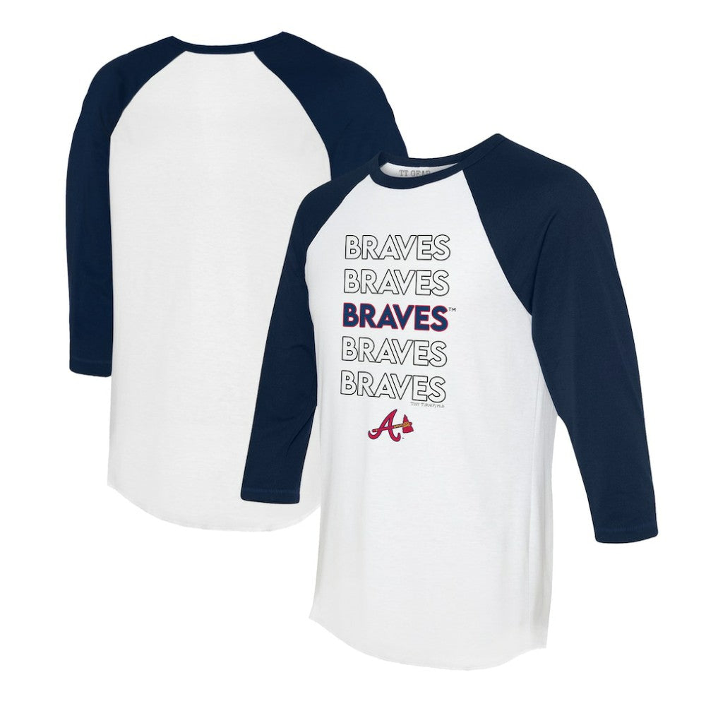White/Navy Atlanta Braves Tiny Turnip Women's Stacked 3/4-Sleeve Raglan T-Shirt