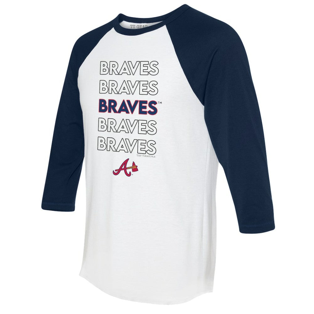 White/Navy Atlanta Braves Tiny Turnip Women's Stacked 3/4-Sleeve Raglan T-Shirt