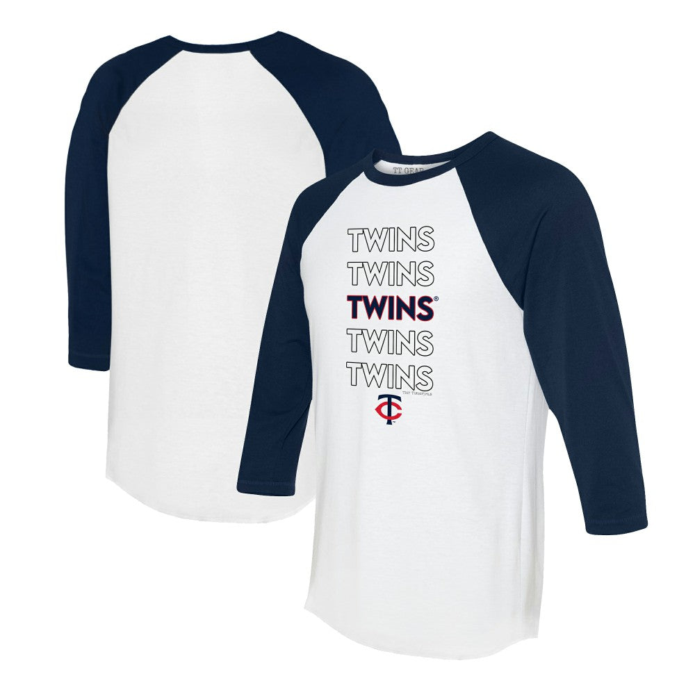 White/Navy Minnesota Twins Tiny Turnip Women's Stacked 3/4-Sleeve Raglan T-Shirt