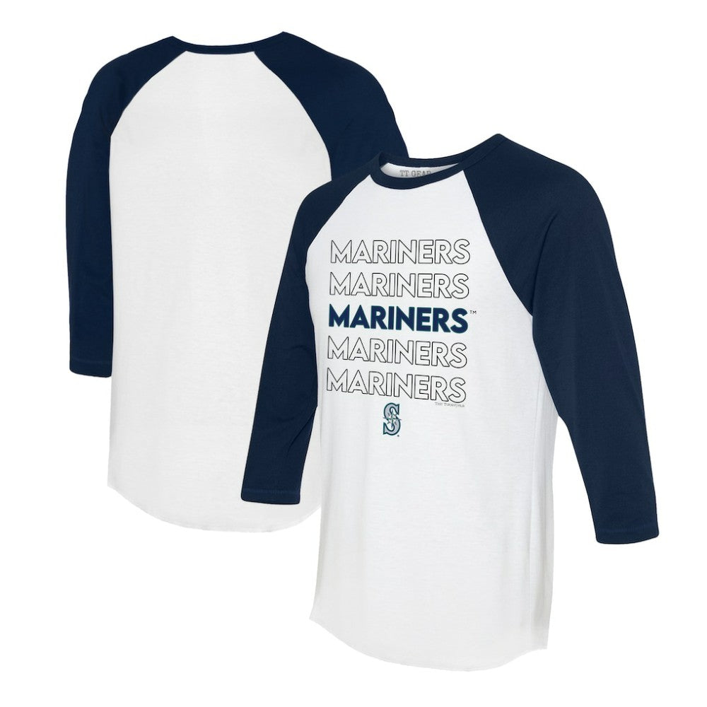 White/Navy Seattle Mariners Tiny Turnip Women's Stacked 3/4-Sleeve Raglan T-Shirt