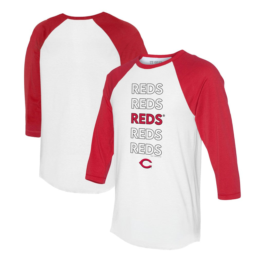 White/Red Cincinnati Reds Tiny Turnip Unisex Stacked 3/4-Sleeve Raglan T-Shirt