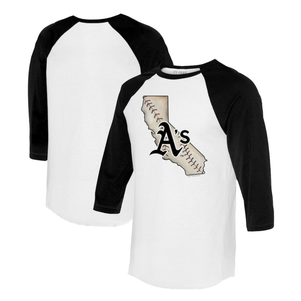 White/Black Athletics Tiny Turnip Unisex State Outline 3/4-Sleeve Raglan T-Shirt