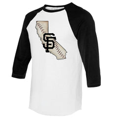 White/Black San Francisco Giants Tiny Turnip Unisex State Outline 3/4-Sleeve Raglan T-Shirt