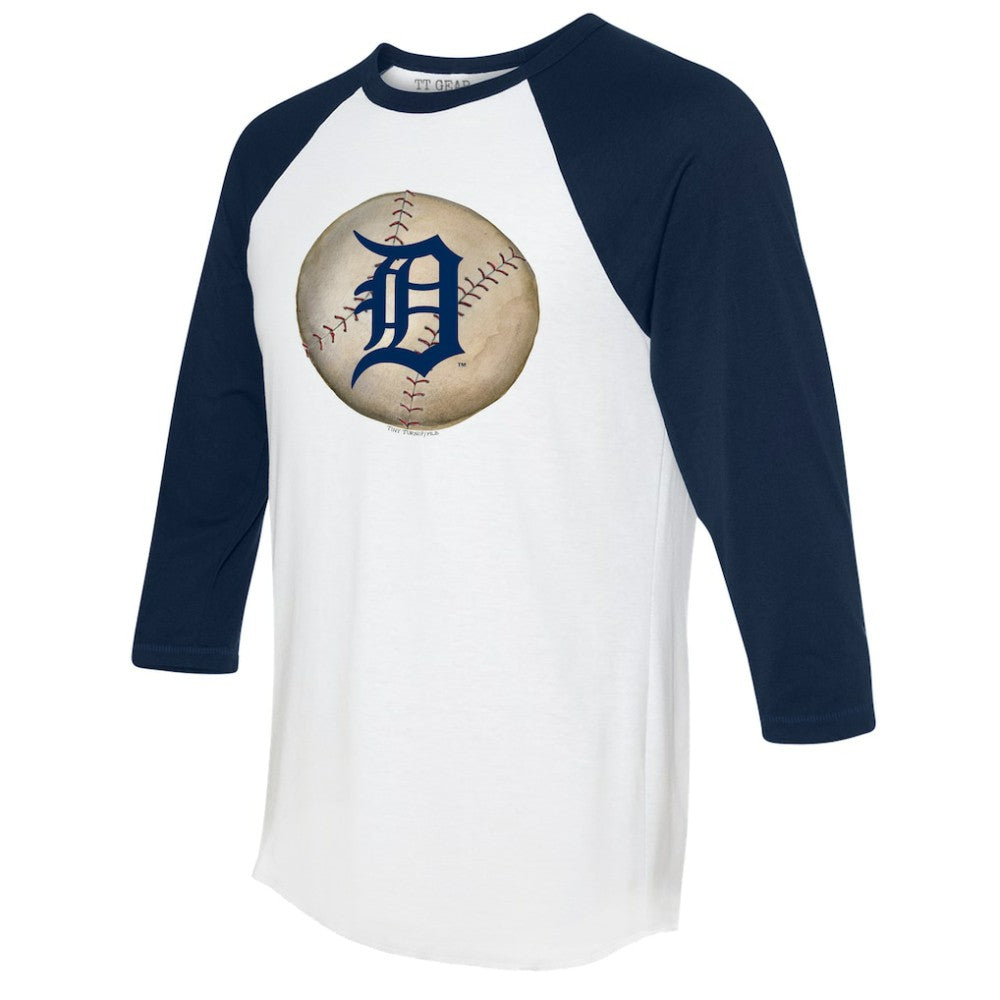 White/Navy Detroit Tigers Tiny Turnip Unisex Stitched Baseball 3/4-Sleeve Raglan T-Shirt