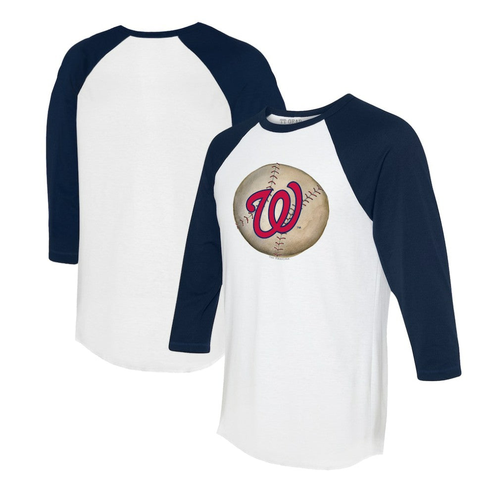 White/Navy Washington Nationals Tiny Turnip Unisex Stitched Baseball 3/4-Sleeve Raglan T-Shirt
