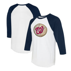 White/Navy Washington Nationals Tiny Turnip Unisex Stitched Baseball 3/4-Sleeve Raglan T-Shirt