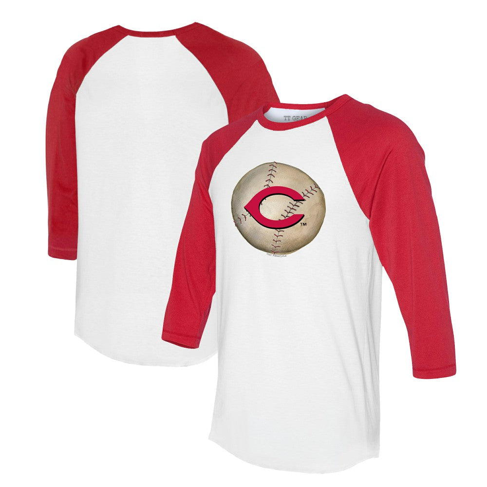 White/Red Cincinnati Reds Tiny Turnip Unisex Stitched Baseball 3/4-Sleeve Raglan T-Shirt
