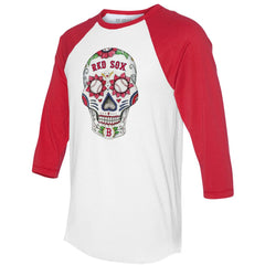 White/Red Boston Red Sox Tiny Turnip Unisex Sugar Skull 3/4-Sleeve Raglan T-Shirt