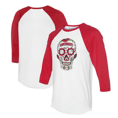 White/Red Cincinnati Reds Tiny Turnip Unisex Sugar Skull 3/4-Sleeve Raglan T-Shirt