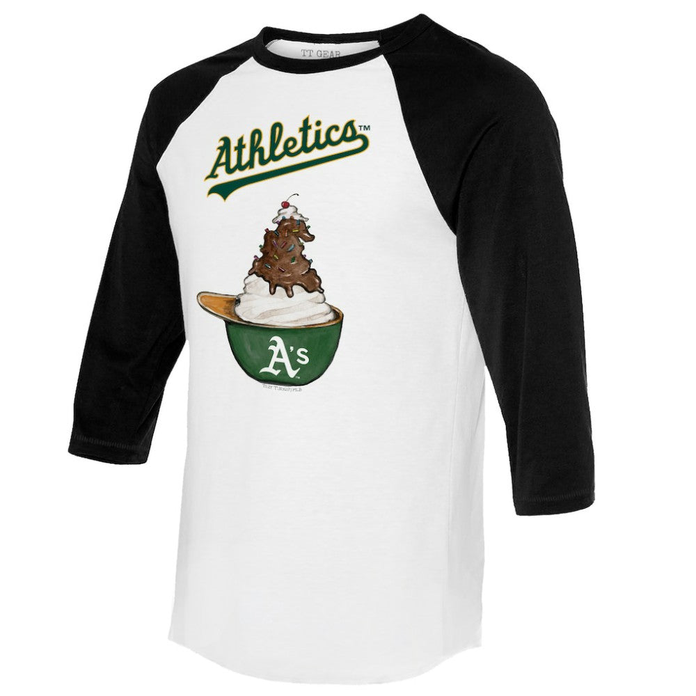 White/Black Athletics Tiny Turnip Unisex Sundae Helmet 3/4-Sleeve Raglan T-Shirt