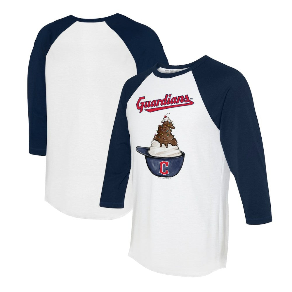 White/Navy Cleveland Guardians Tiny Turnip Unisex Sundae Helmet 3/4-Sleeve Raglan T-Shirt