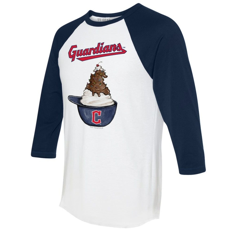 White/Navy Cleveland Guardians Tiny Turnip Unisex Sundae Helmet 3/4-Sleeve Raglan T-Shirt