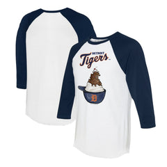 White/Navy Detroit Tigers Tiny Turnip Unisex Sundae Helmet 3/4-Sleeve Raglan T-Shirt