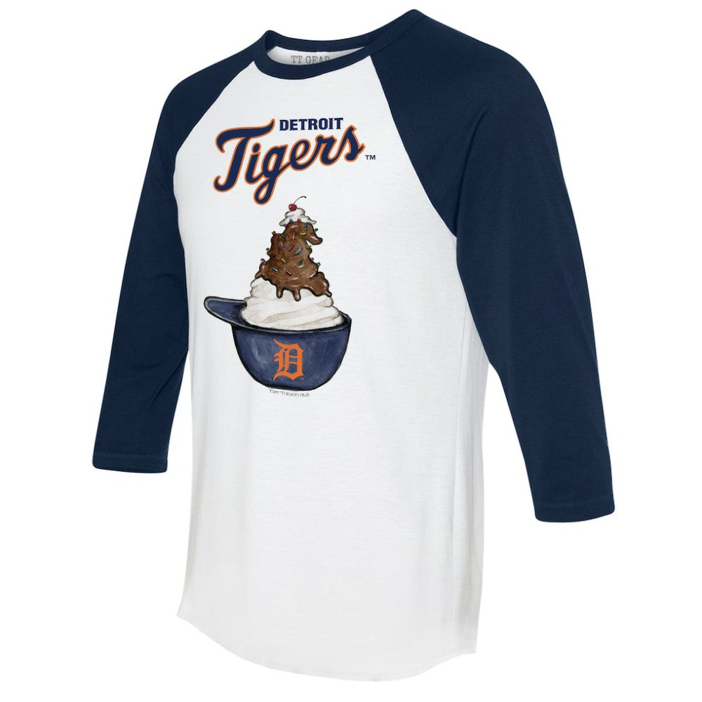 White/Navy Detroit Tigers Tiny Turnip Unisex Sundae Helmet 3/4-Sleeve Raglan T-Shirt