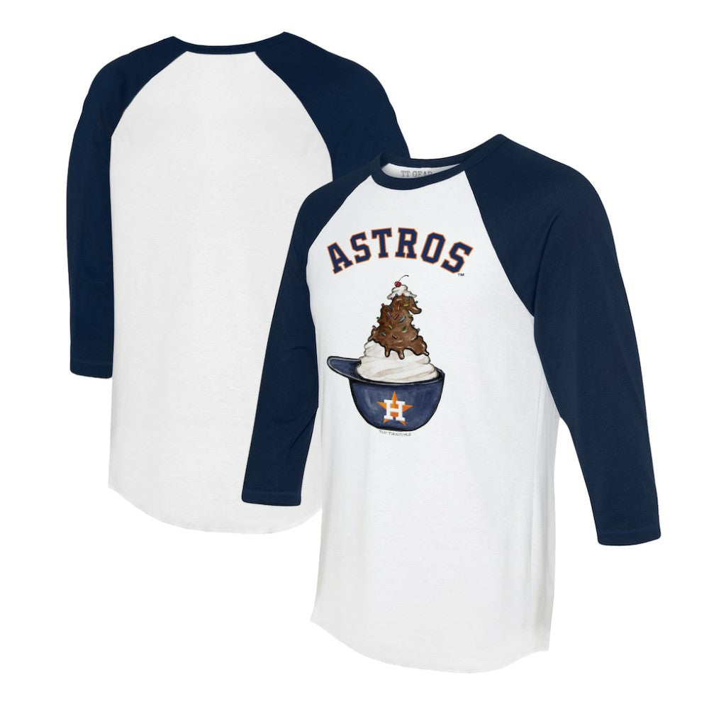 White/Navy Houston Astros Tiny Turnip Unisex Sundae Helmet 3/4-Sleeve Raglan T-Shirt