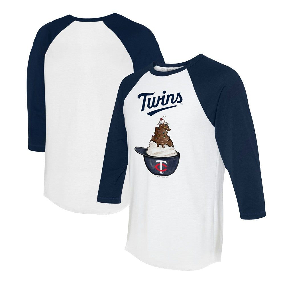 White/Navy Minnesota Twins Tiny Turnip Unisex Sundae Helmet 3/4-Sleeve Raglan T-Shirt