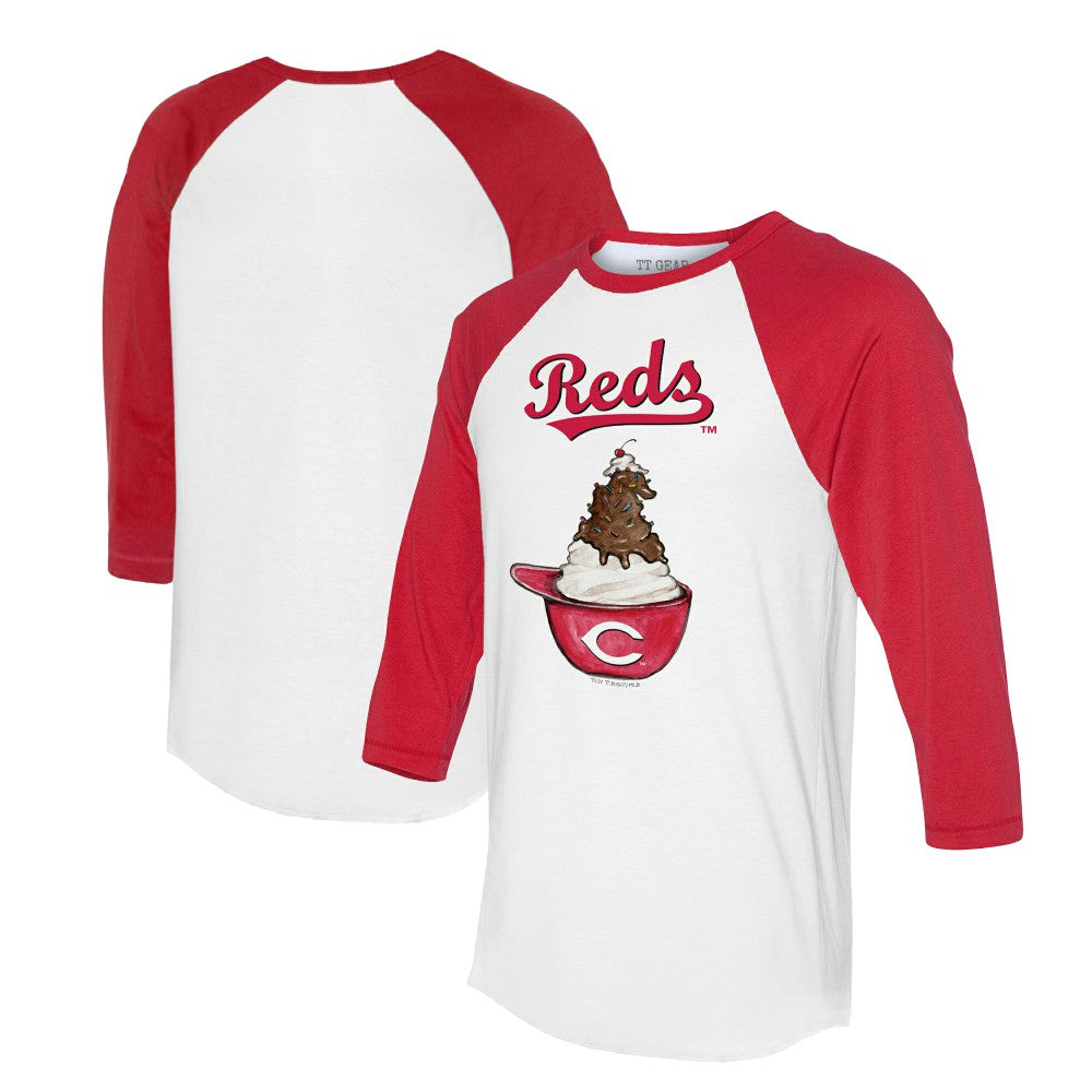 White/Red Cincinnati Reds Tiny Turnip Unisex Sundae Helmet 3/4-Sleeve Raglan T-Shirt