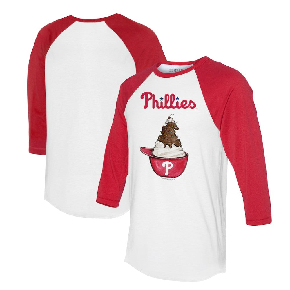 White/Red Philadelphia Phillies Tiny Turnip Unisex Sundae Helmet 3/4-Sleeve Raglan T-Shirt