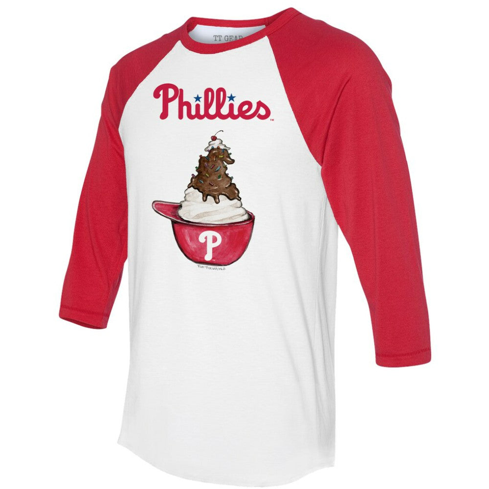 White/Red Philadelphia Phillies Tiny Turnip Unisex Sundae Helmet 3/4-Sleeve Raglan T-Shirt