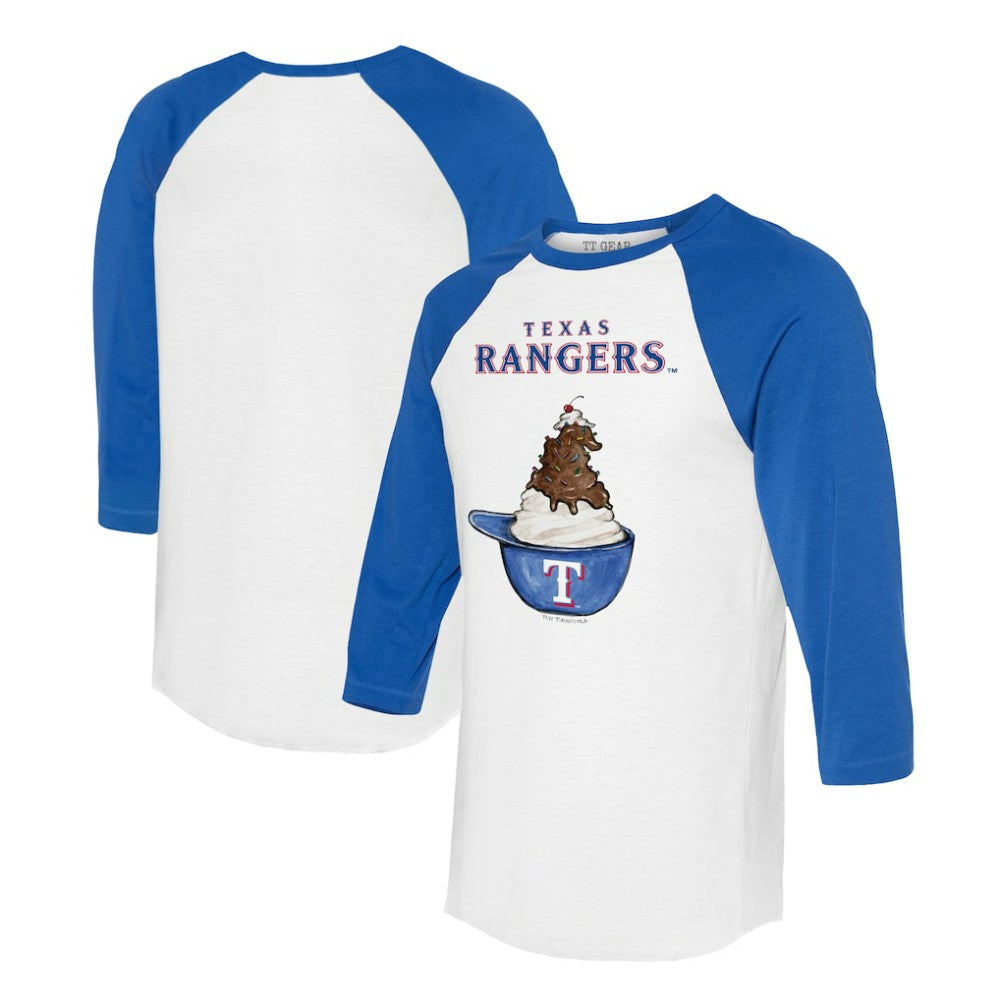 White/Royal Texas Rangers Tiny Turnip Unisex Sundae Helmet 3/4-Sleeve Raglan T-Shirt