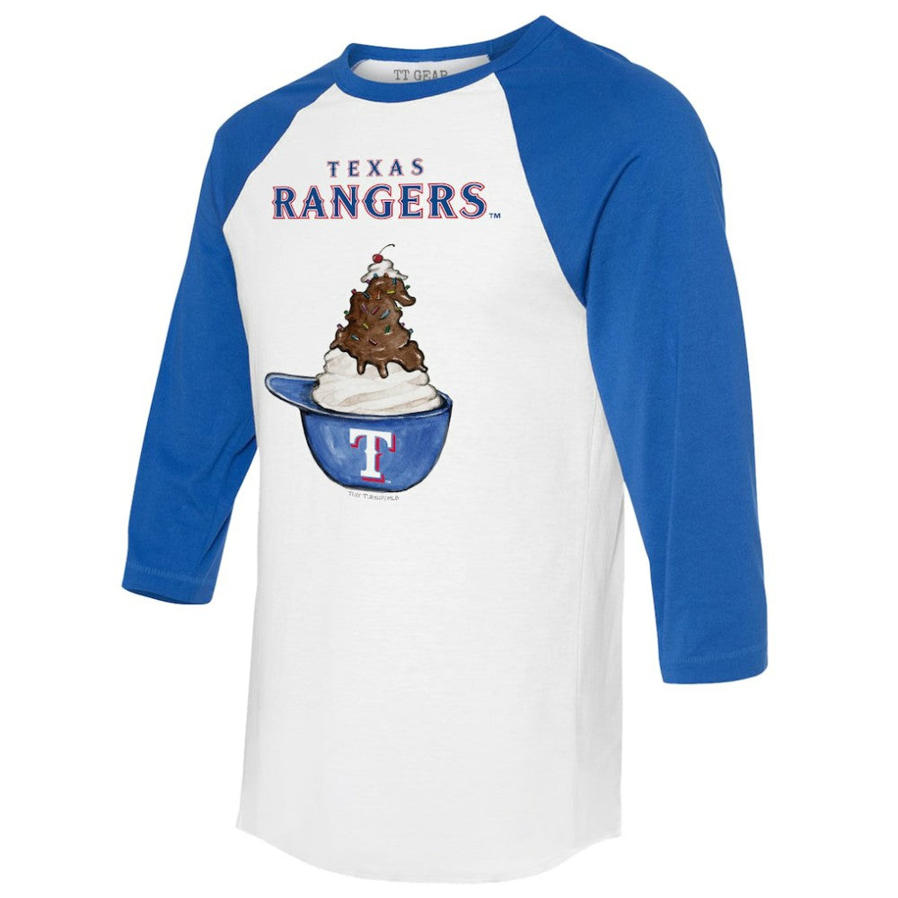 White/Royal Texas Rangers Tiny Turnip Unisex Sundae Helmet 3/4-Sleeve Raglan T-Shirt