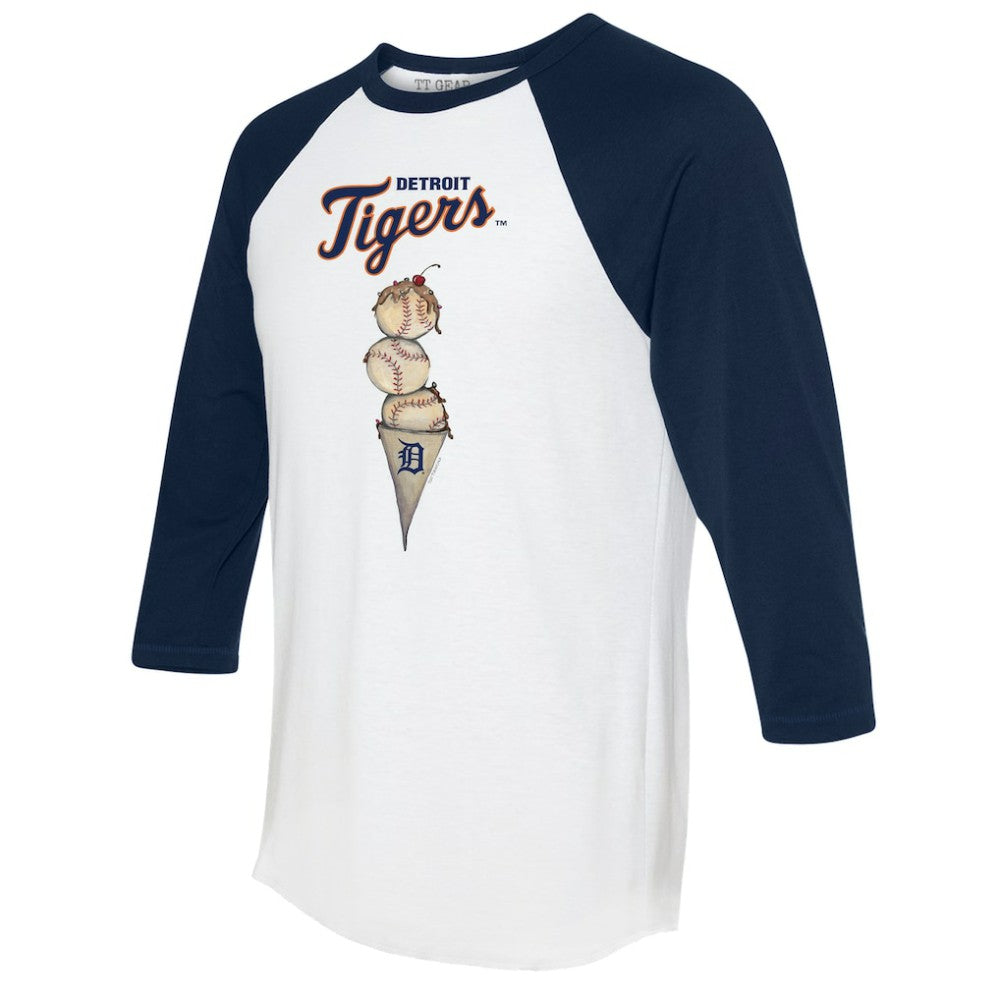 White/Navy Detroit Tigers Tiny Turnip Unisex Triple Scoop 3/4-Sleeve Raglan T-Shirt