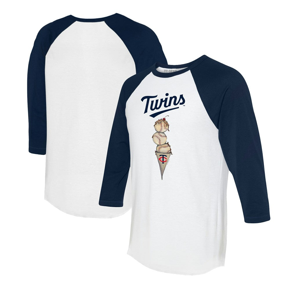 White/Navy Minnesota Twins Tiny Turnip Unisex Triple Scoop 3/4-Sleeve Raglan T-Shirt