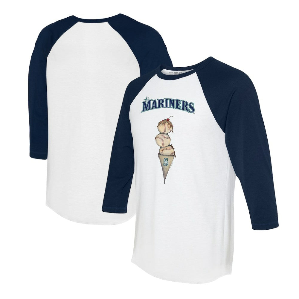 White/Navy Seattle Mariners Tiny Turnip Unisex Triple Scoop 3/4-Sleeve Raglan T-Shirt