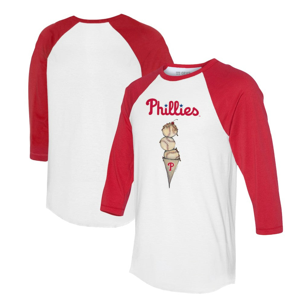 White/Red Philadelphia Phillies Tiny Turnip Unisex Triple Scoop 3/4-Sleeve Raglan T-Shirt