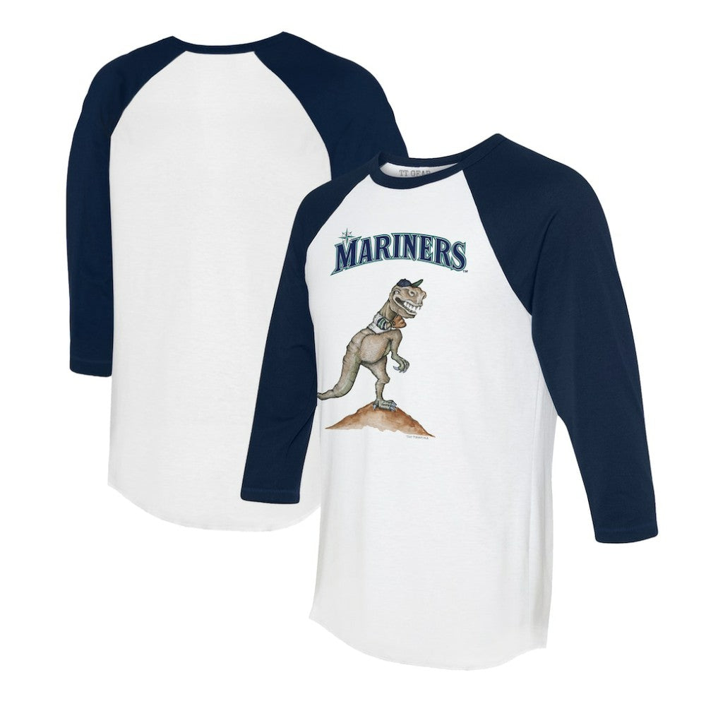 White/Navy Seattle Mariners Tiny Turnip Unisex TT Rex 3/4-Sleeve Raglan T-Shirt