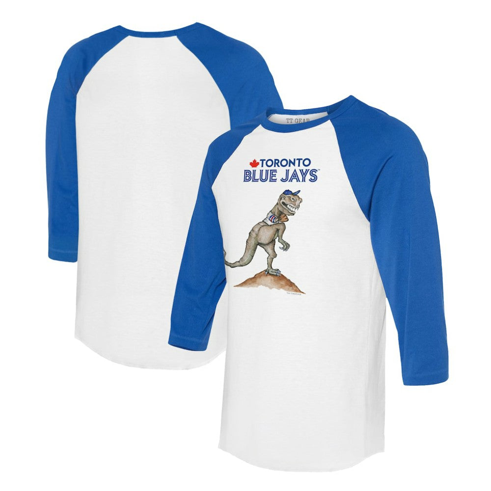 White/Royal Toronto Blue Jays Tiny Turnip Unisex TT Rex 3/4-Sleeve Raglan T-Shirt