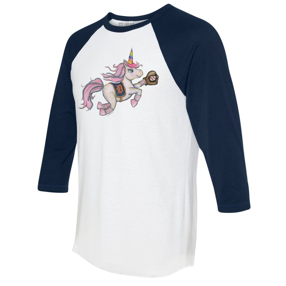 White/Navy Detroit Tigers Tiny Turnip Unisex Unicorn 3/4-Sleeve Raglan T-Shirt