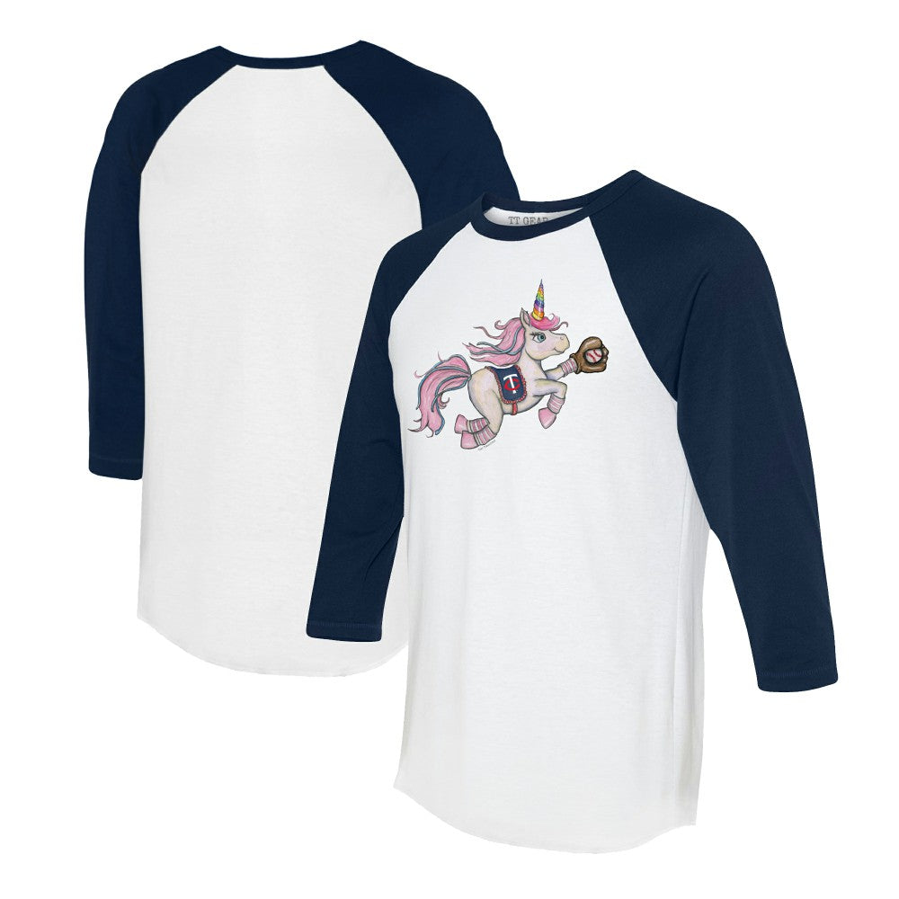 White/Navy Minnesota Twins Tiny Turnip Unisex Unicorn 3/4-Sleeve Raglan T-Shirt