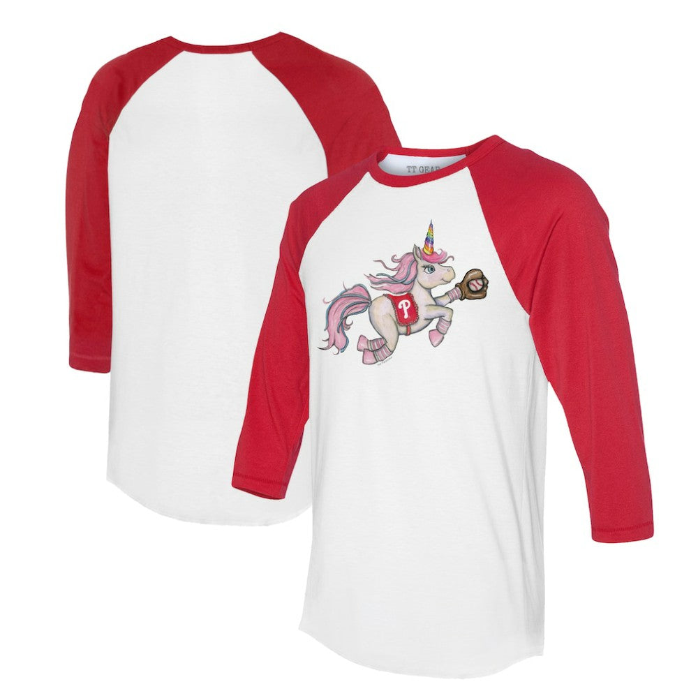 White/Red Philadelphia Phillies Tiny Turnip Unisex Unicorn 3/4-Sleeve Raglan T-Shirt