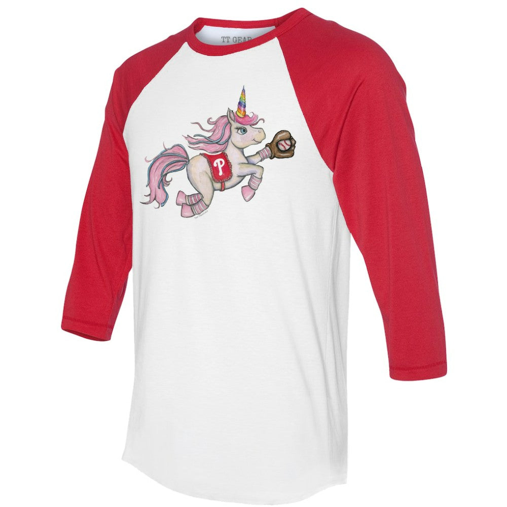 White/Red Philadelphia Phillies Tiny Turnip Unisex Unicorn 3/4-Sleeve Raglan T-Shirt