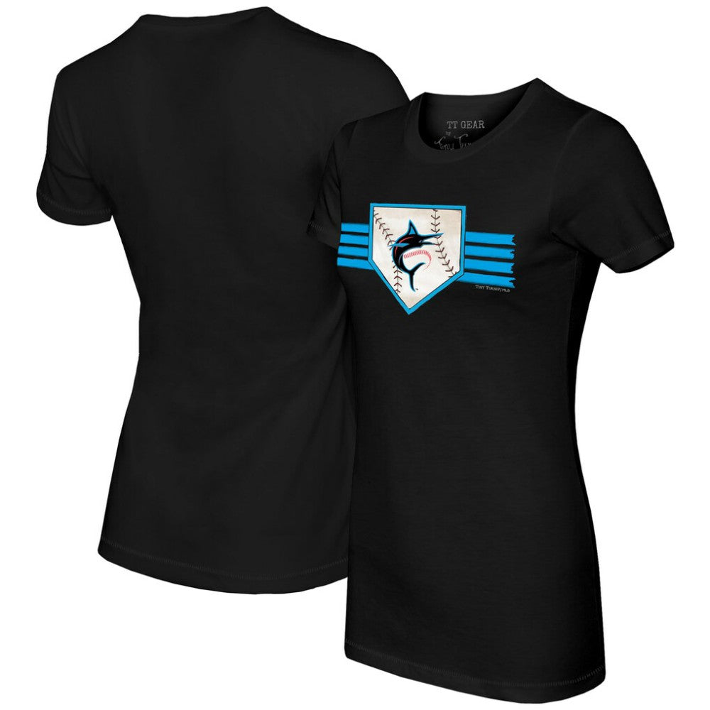 Black Miami Marlins Tiny Turnip Women's Base Stripe T-Shirt