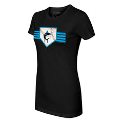 Black Miami Marlins Tiny Turnip Women's Base Stripe T-Shirt