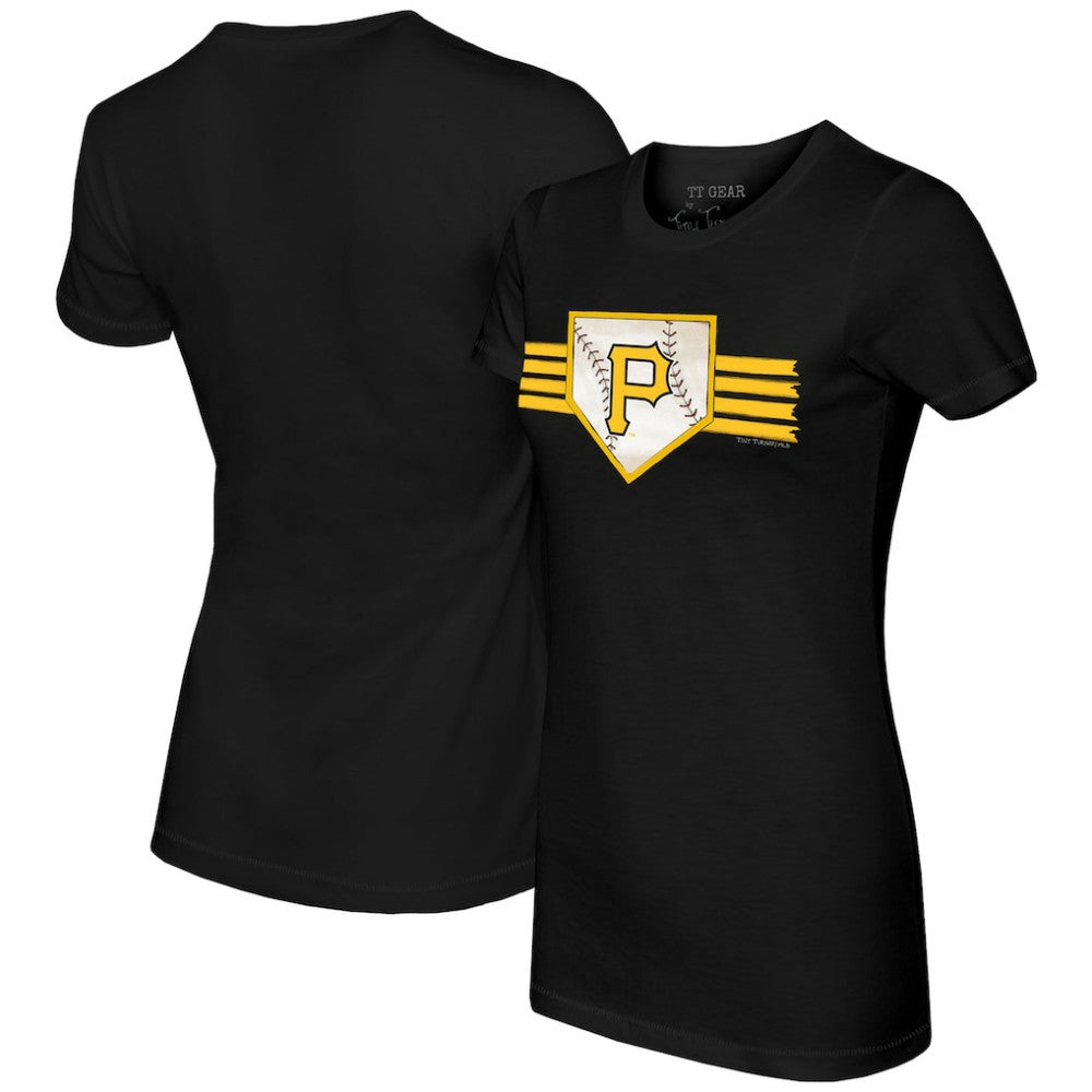 Black Pittsburgh Pirates Tiny Turnip Women's Base Stripe T-Shirt
