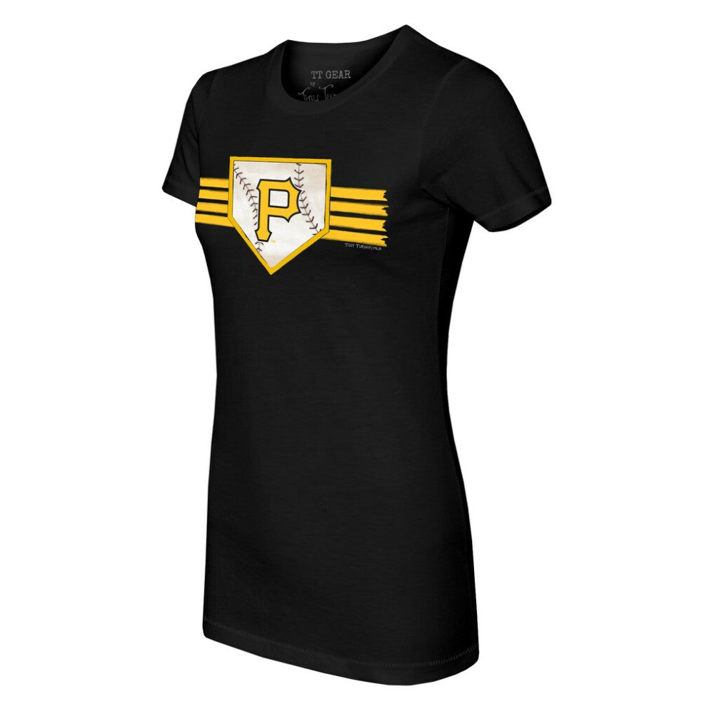 Black Pittsburgh Pirates Tiny Turnip Women's Base Stripe T-Shirt