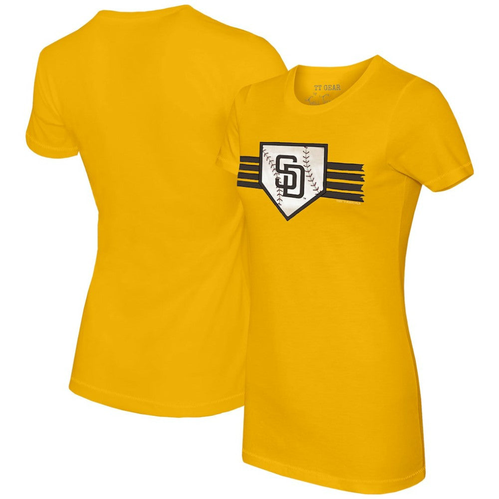 Gold San Diego Padres Tiny Turnip Women's Base Stripe T-Shirt