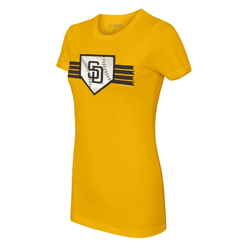 Gold San Diego Padres Tiny Turnip Women's Base Stripe T-Shirt