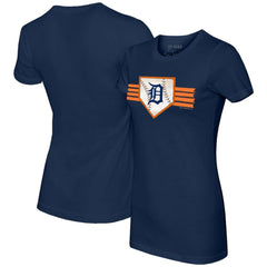 Navy Detroit Tigers Tiny Turnip Women's Base Stripe T-Shirt