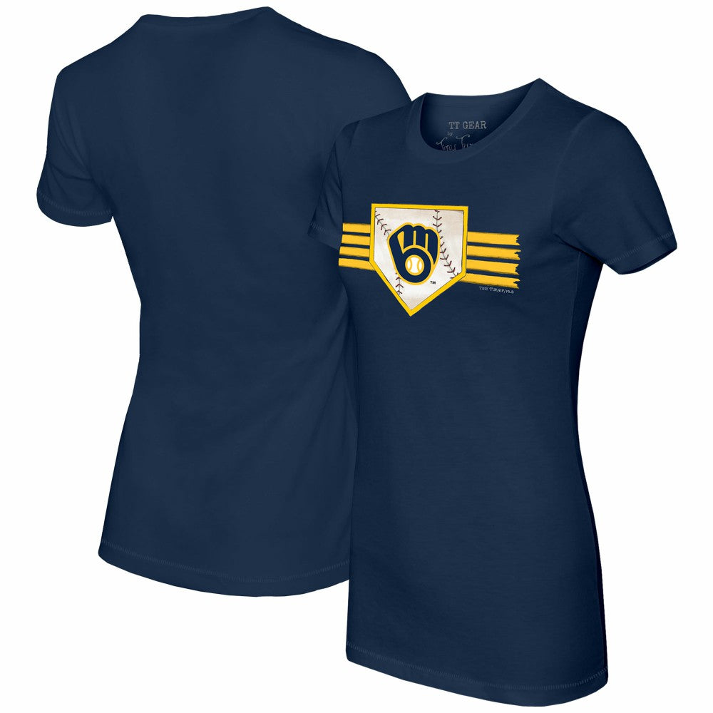 Navy Milwaukee Brewers Tiny Turnip Women's Base Stripe T-Shirt