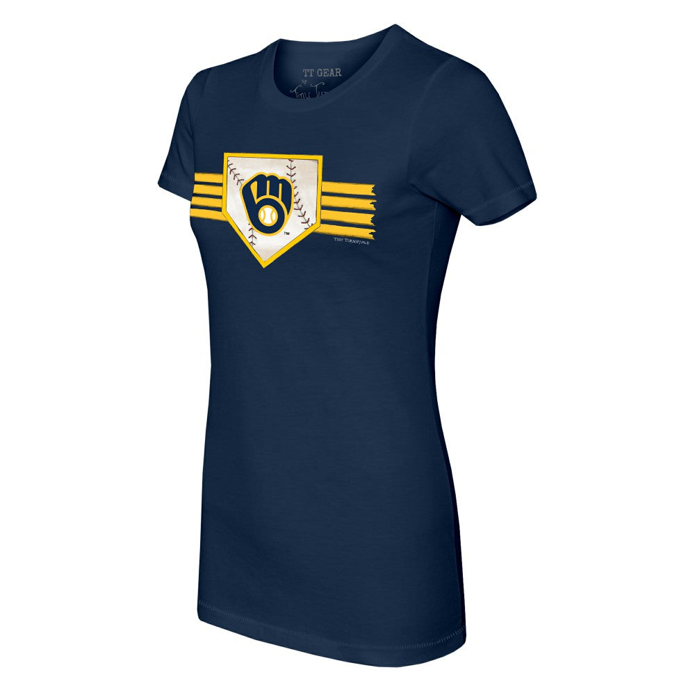 Navy Milwaukee Brewers Tiny Turnip Women's Base Stripe T-Shirt
