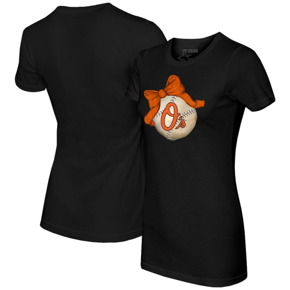 Black Baltimore Orioles Tiny Turnip Women's Baseball Bow T-Shirt