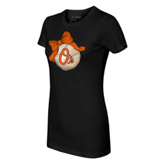 Black Baltimore Orioles Tiny Turnip Women's Baseball Bow T-Shirt