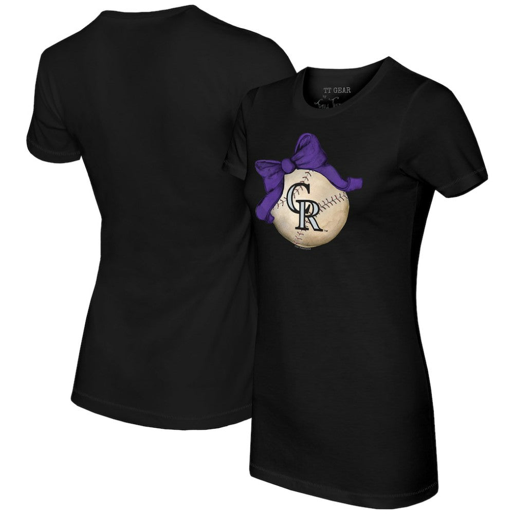 Black Colorado Rockies Tiny Turnip Women's Baseball Bow T-Shirt