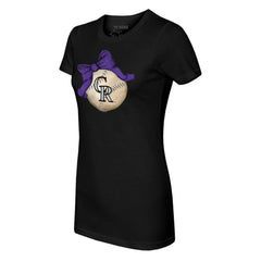 Black Colorado Rockies Tiny Turnip Women's Baseball Bow T-Shirt