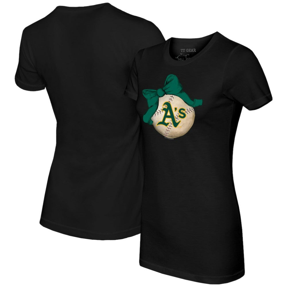 Black Athletics Tiny Turnip Women's Baseball Bow T-Shirt
