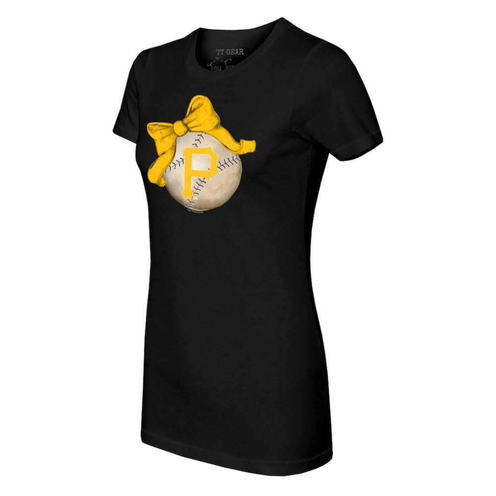 Black Pittsburgh Pirates Tiny Turnip Women's Baseball Bow T-Shirt